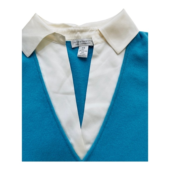 INVESTMENTS FINE 100% CASHMERE SWEATER IVORY SILK V NECK TOP SIZE XS - Picture 9 of 9